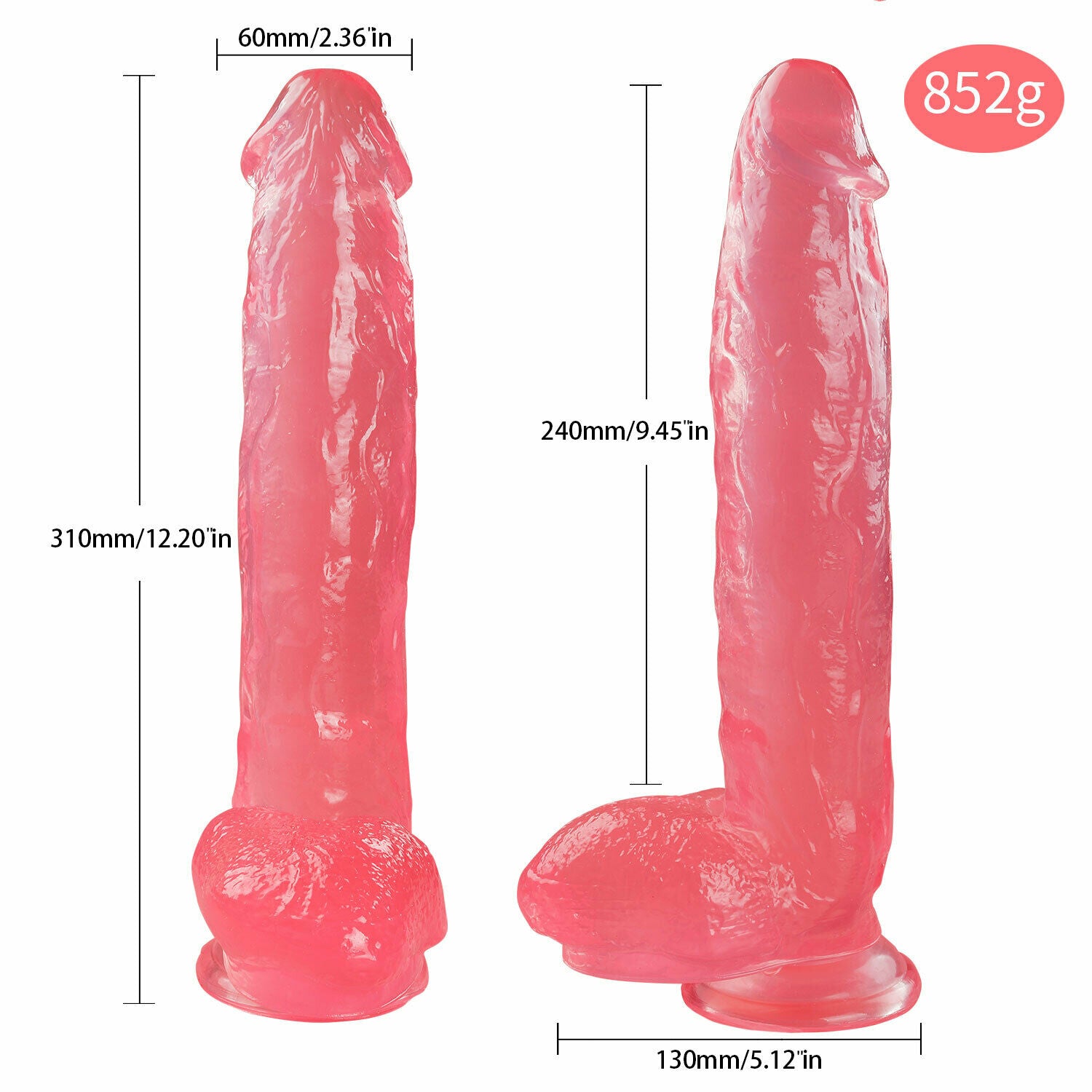 Huge 12 Inch Pink Suction Cup Dildo with Balls