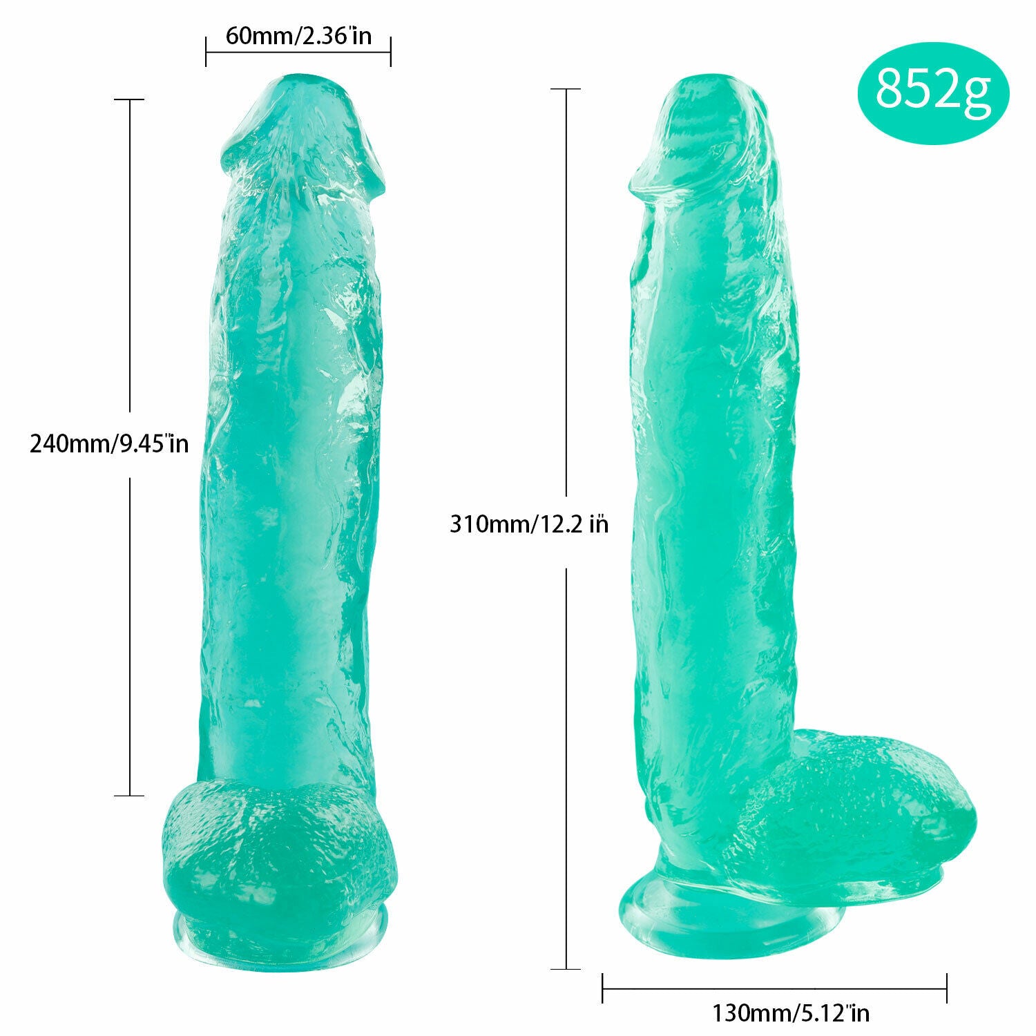 Huge 12 Inch Green Suction Cup Dildo with Balls