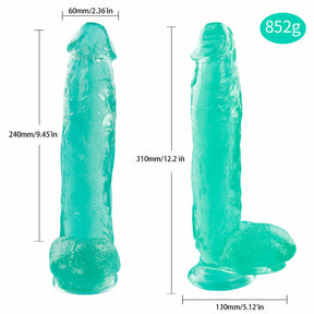 Huge 12 Inch Green Suction Cup Dildo with Balls