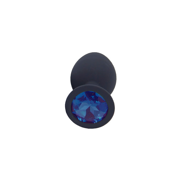 Blue Jewelled Black Silicone Butt Plug