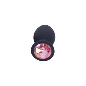 Pink Jewelled Black Silicone Butt Plug