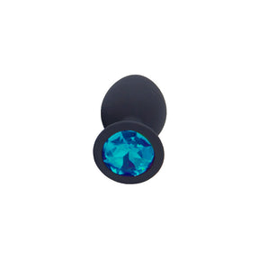 Light Blue Jewelled Black Silicone Butt Plug