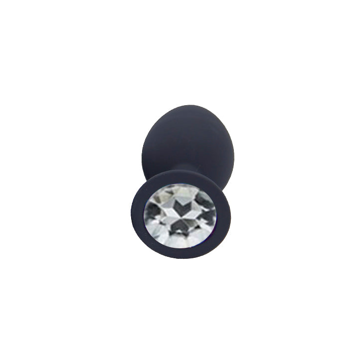 Silver Jewelled Black Silicone Butt Plug