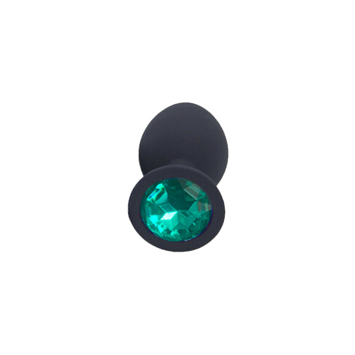 Green Jewelled Black Silicone Butt Plug