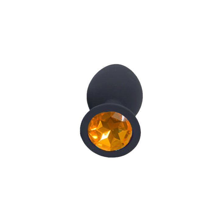 Yellow Jewelled Black Silicone Butt Plug