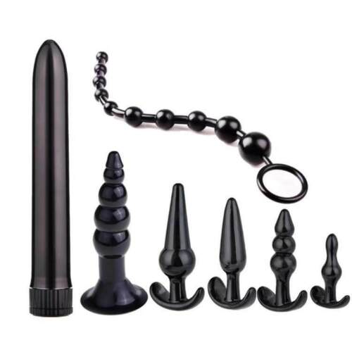7 Piece Anal Toy Set With Vibrator - Black