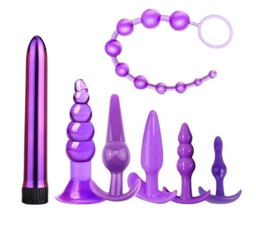 7 Piece Anal Toy Set With Vibrator - Purple