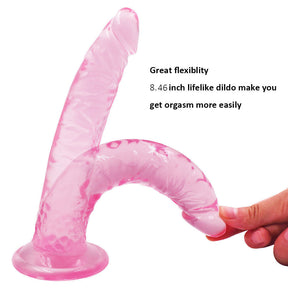 Curved Pink Suction Cup Dildo - 8 Inch