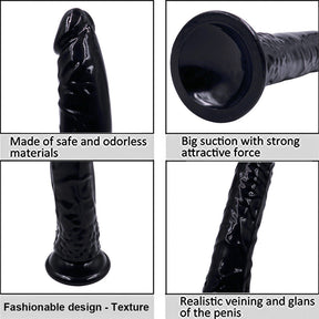 Curved Black Suction Cup Dildo - 8 Inch