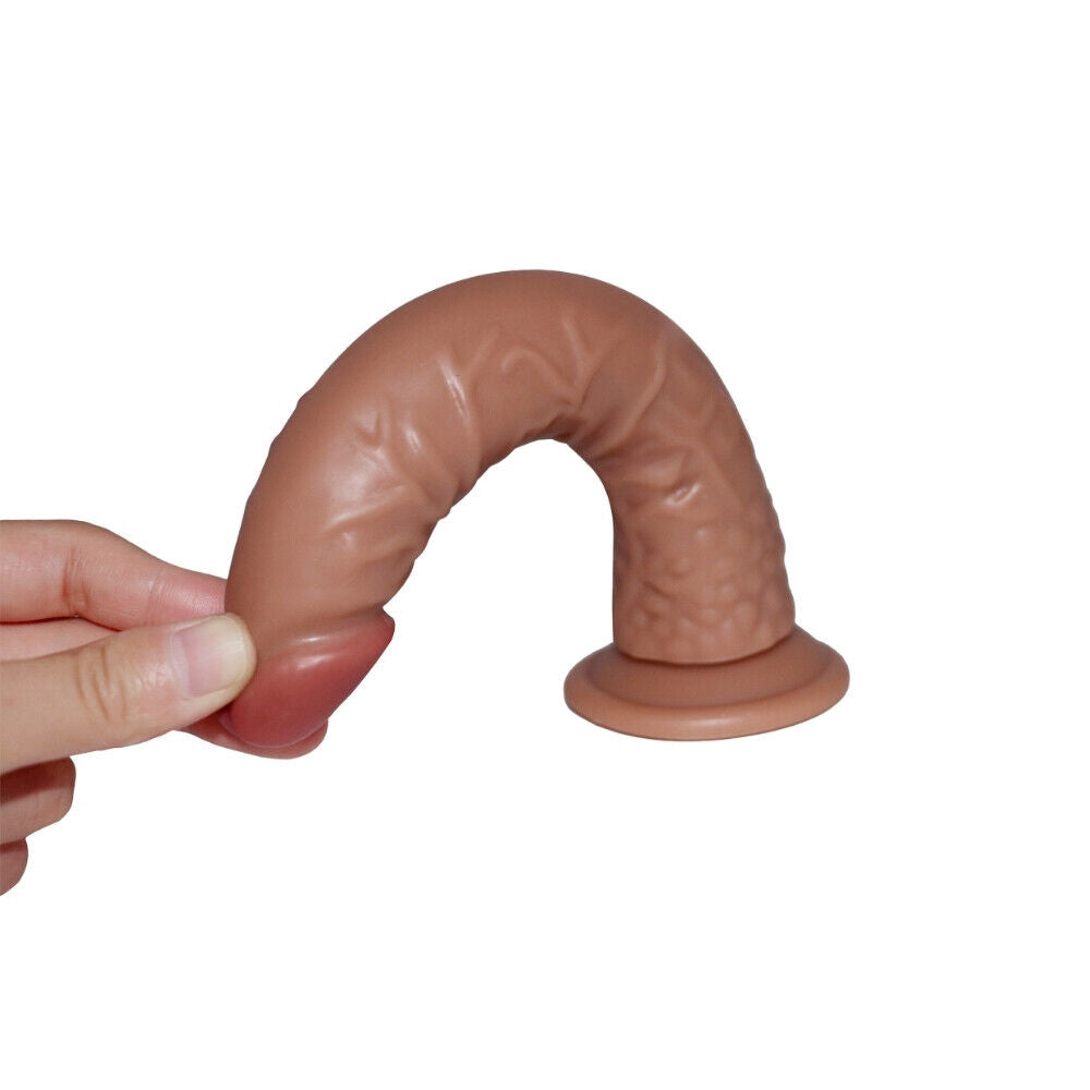 Curved Brown Suction Cup Dildo - 8 Inch